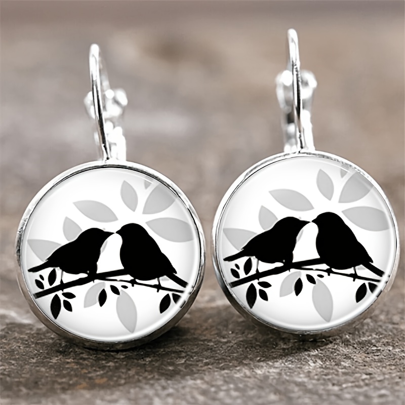 2pc Round Glass Inlaid Base Earrings Set